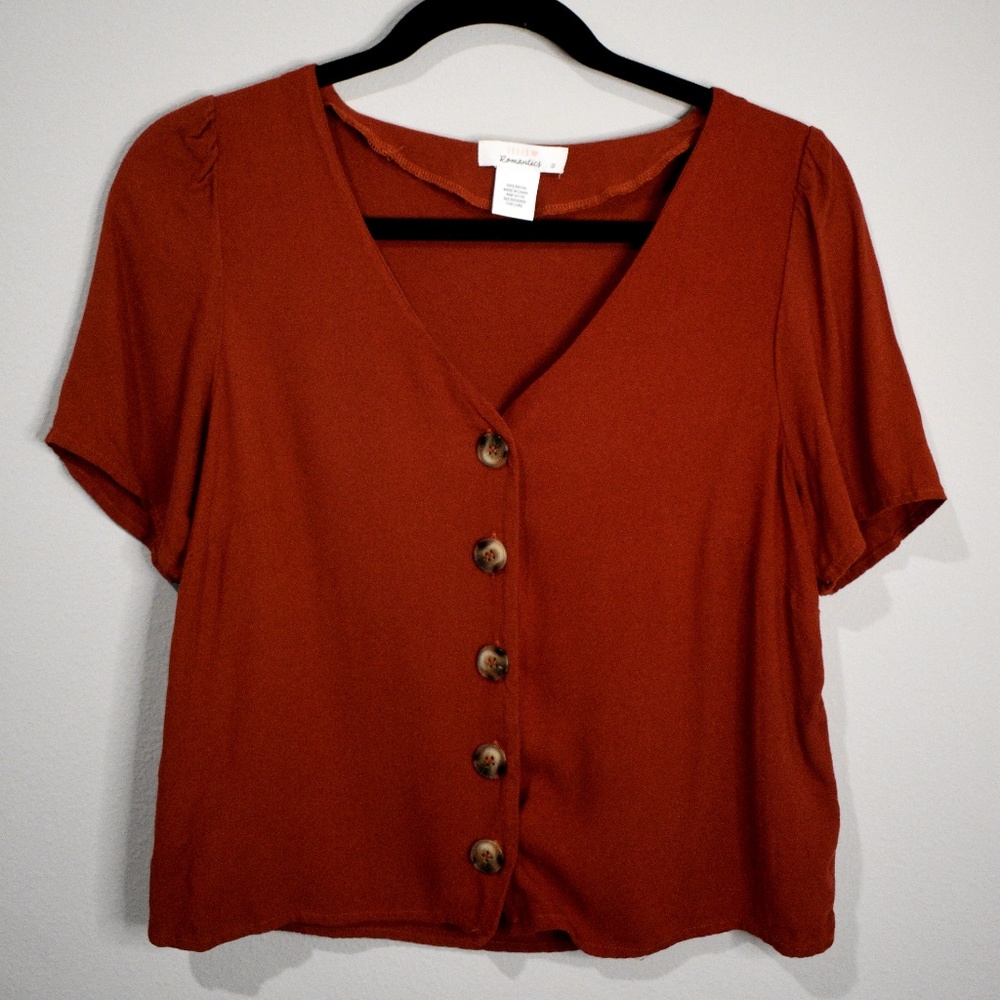 Urban Romantics Orange Button Up Shirt- Rust Orange SMALL